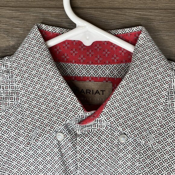 Ariat Button Down White Shirt Men's Medium Tan Joules Beckett Star Pattern LS - Picture 6 of 9